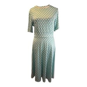 Aqua Polka Dot Dress Vintage inspired with Lace Detail Size Small